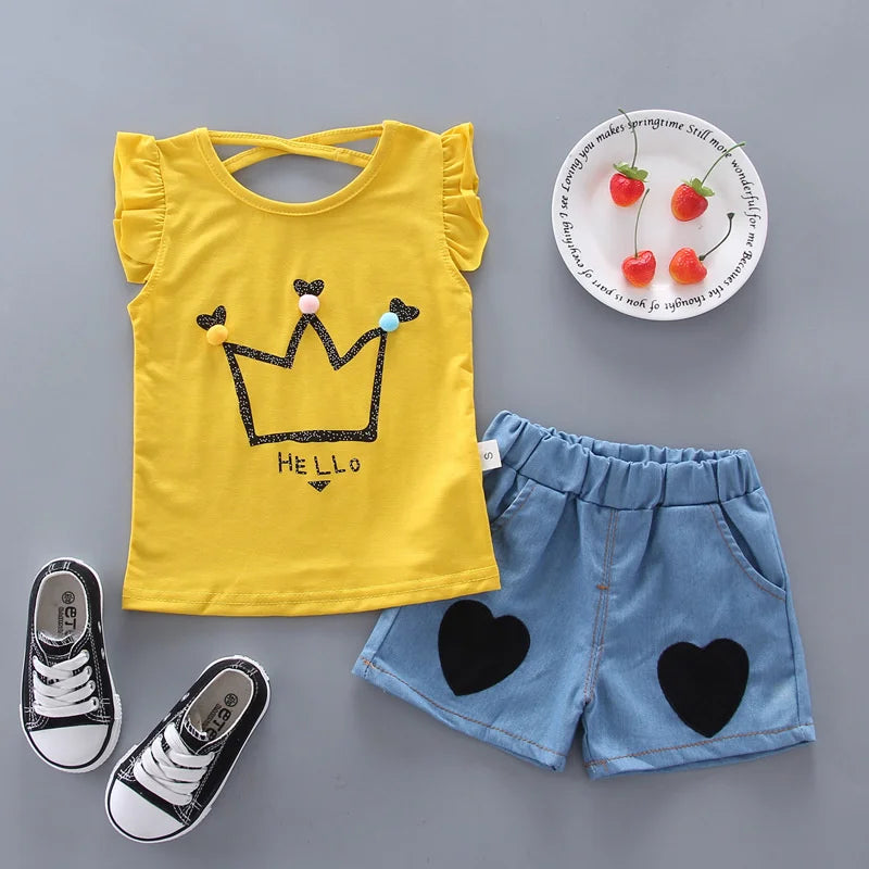 New Fashion Summer Baby Clothes Suit Children Girls Cartoon Casual Vest Shorts 2Pcs/Sets Toddler Sport Clothing Kids Tracksuits