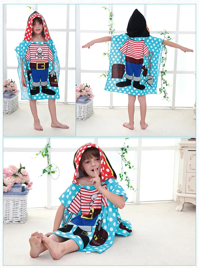 Children Cartoon Baby Hooded Cloak Beach Towel Boys Girls Kids Swimming Bath Towel Microfiber Terry Infant Bathing Wrap Bathrobe
