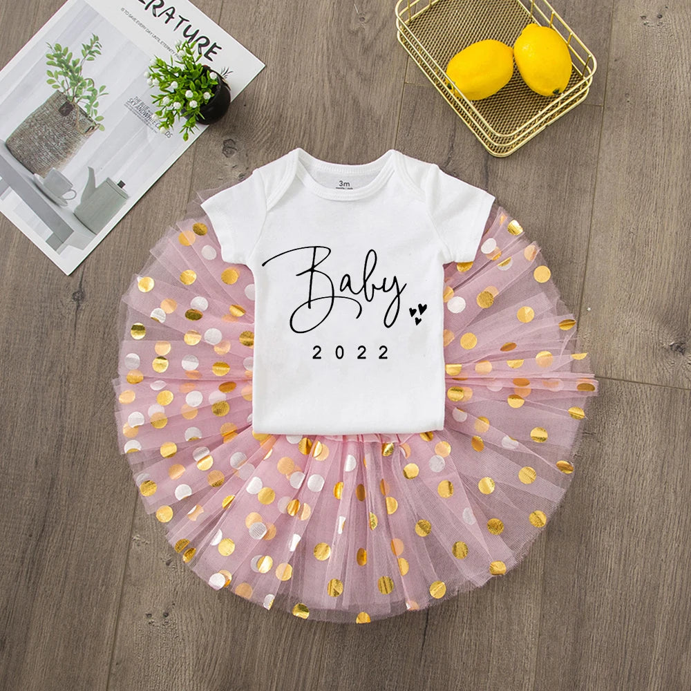 My First New Year Newborn Girl Cake Dresses Short Sleeve Romper Fashion Bodysuit Baby Girl Outfit Clothes New Year Holiday Gift