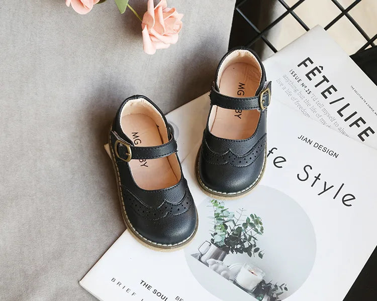 New Grils Leather Shoes Casual Girls Autumn Winter Kids Pu Show White Shoes Children's  Black Pink size 21-30 Flats