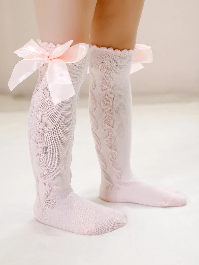 New Kids Girls Socks With Big Bows Knee High Princess Socks For Girl Infant Baby Cotton Sock Long Tube Children Socks Christmas
