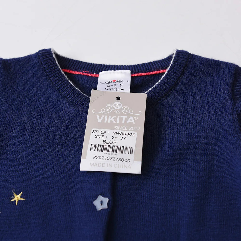 VIKITA Toddlers Navy Blue Gardigan with Sequined Planet Star Appliqued Kids Autumn Spring Fashion Casual Outfits Sweaters 3 Yrs