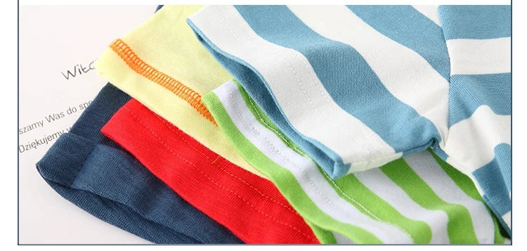 2025 Summer 2 3 4 5 6 8 10 Years Children'S Clothing Dinosaur Car Striped Tees All Match Basic Tops Cartoon T-Shirt For Kids Boy