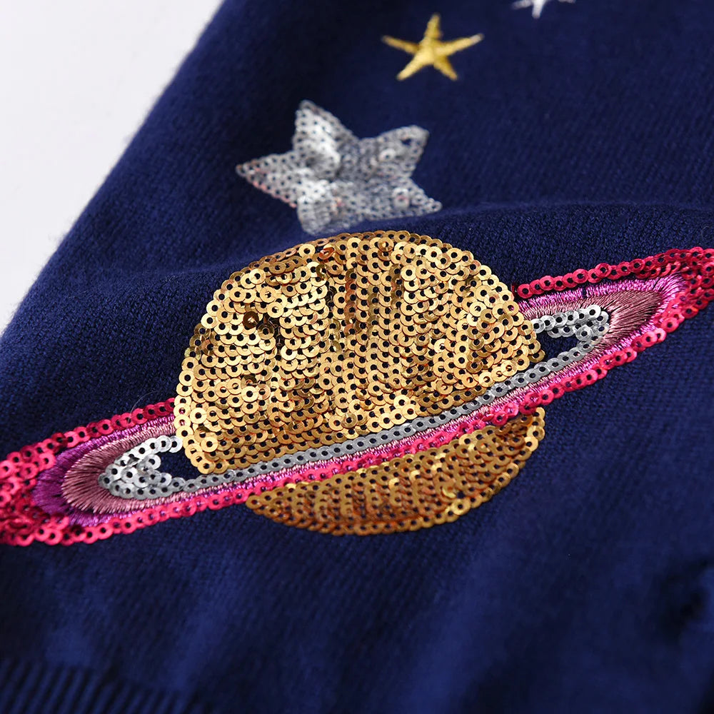 VIKITA Toddlers Navy Blue Gardigan with Sequined Planet Star Appliqued Kids Autumn Spring Fashion Casual Outfits Sweaters 3 Yrs