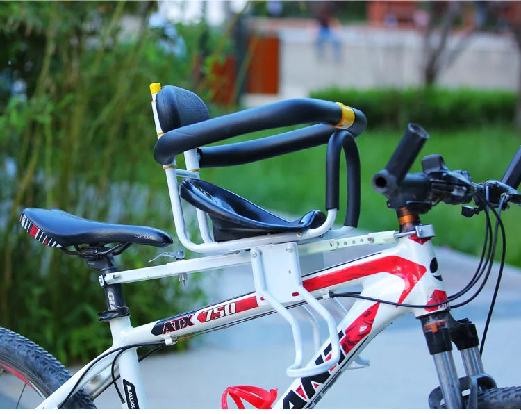 PANGDUBE Universal Front Bike Child Seat Adjustable Baby Bicycle Carrier with Safety Belt Foldable Kids Cycle Seat for Mountain