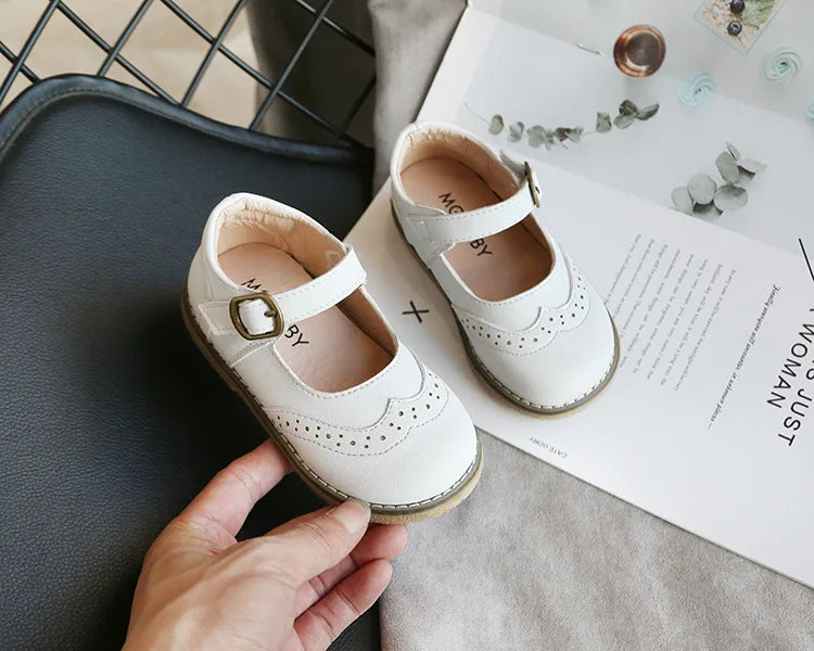 New Grils Leather Shoes Casual Girls Autumn Winter Kids Pu Show White Shoes Children's  Black Pink size 21-30 Flats