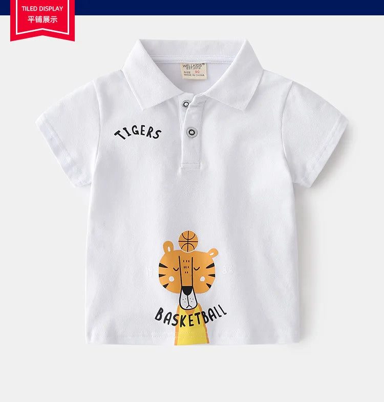 Summer Cute Cartton Polo T-shirts For Boys Cotton Quality Breathable Fabric Kids Tops Tees Shirt Children's Clothes