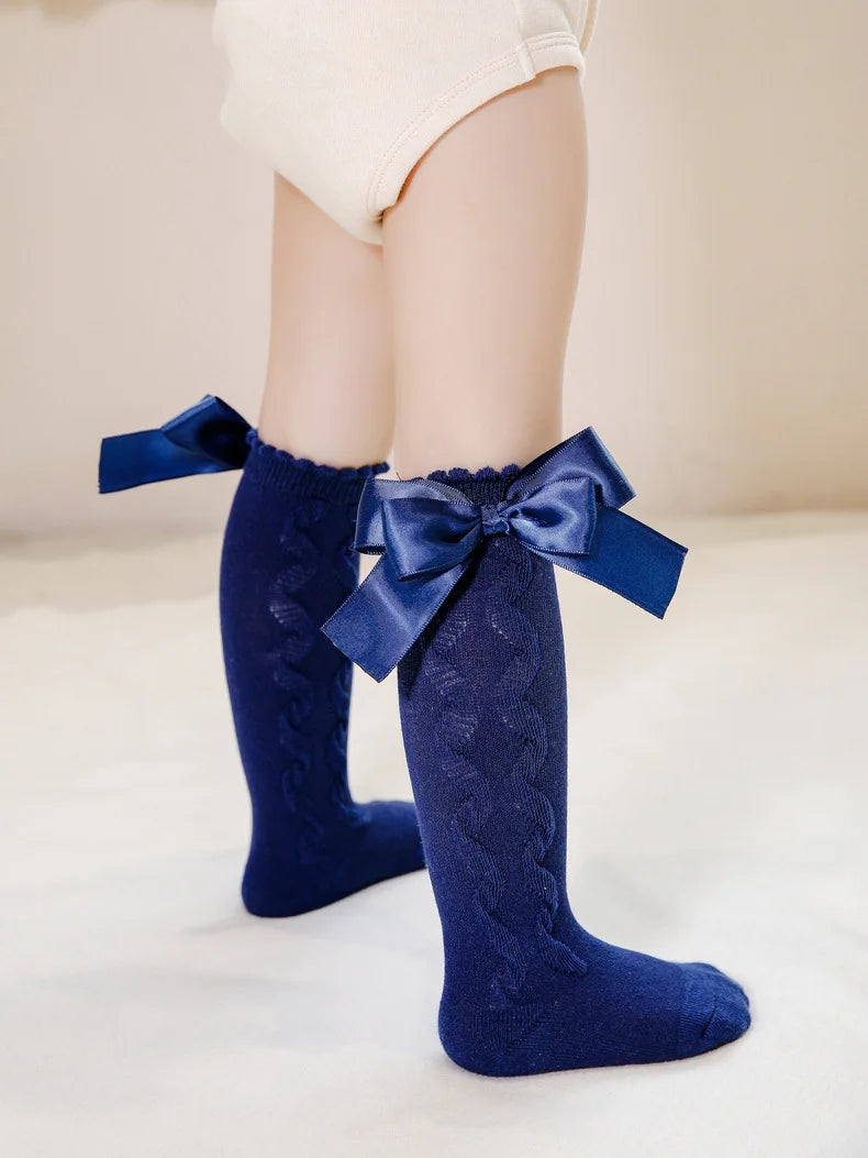New Kids Girls Socks With Big Bows Knee High Princess Socks For Girl Infant Baby Cotton Sock Long Tube Children Socks Christmas