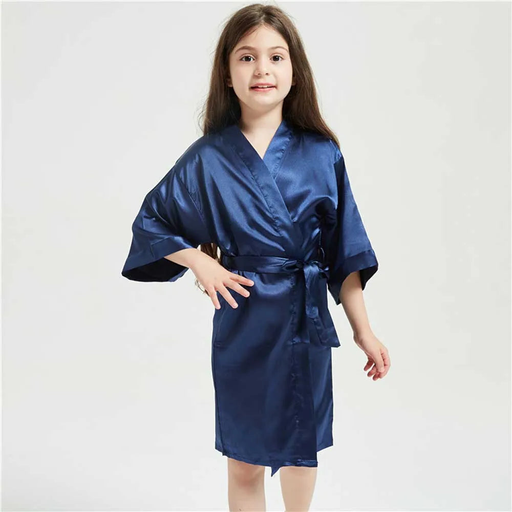 3-13Y Fashion Night Robe Satin Silk Bathrobe Teenage Girls Robe Baby Kid Kimono Bath Towel Robes Summer Nightgown Girl Sleepwear