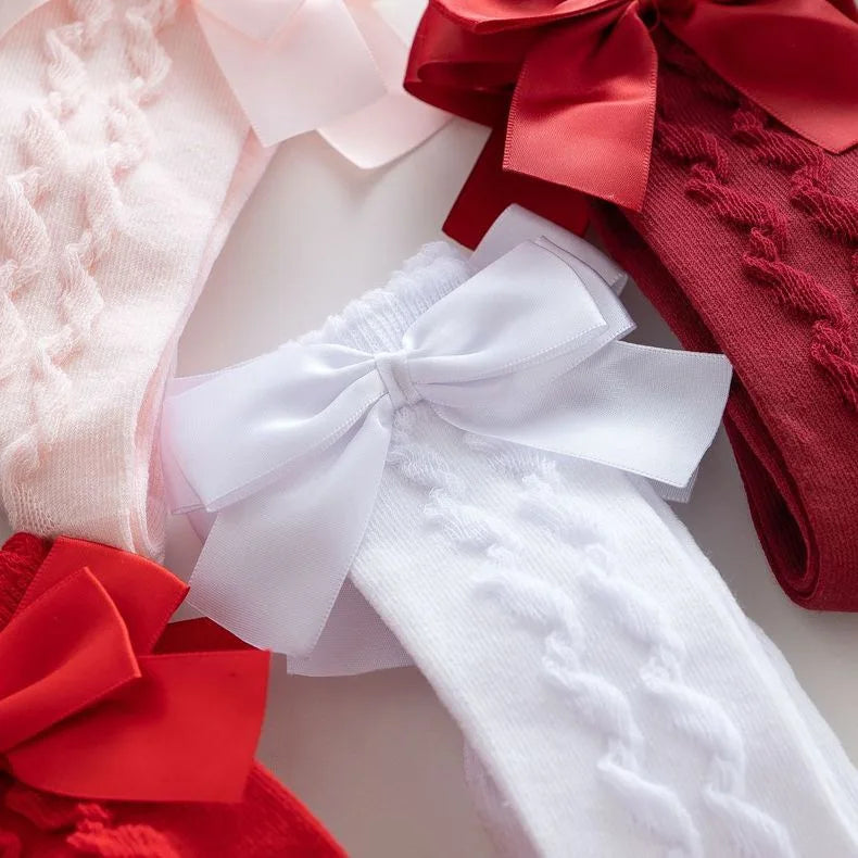New Kids Girls Socks With Big Bows Knee High Princess Socks For Girl Infant Baby Cotton Sock Long Tube Children Socks Christmas