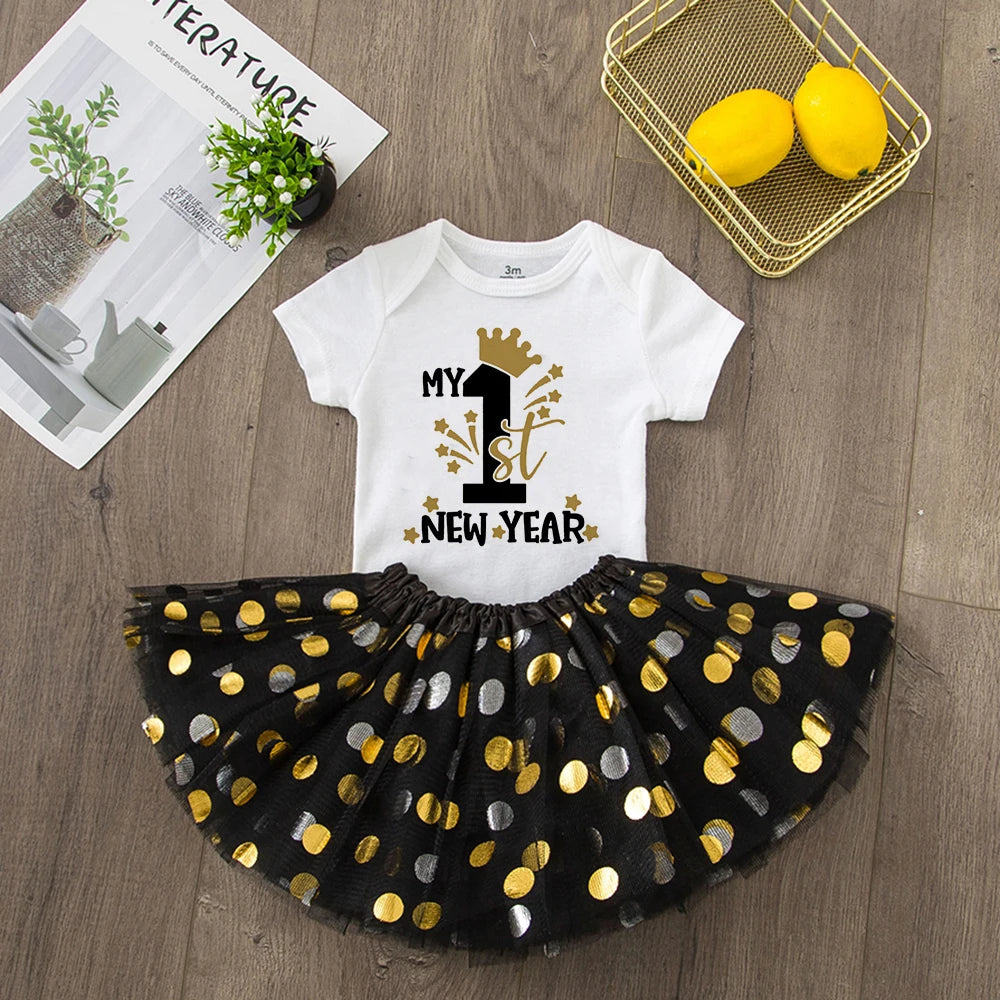 My First New Year Newborn Girl Cake Dresses Short Sleeve Romper Fashion Bodysuit Baby Girl Outfit Clothes New Year Holiday Gift