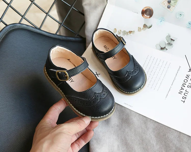 New Grils Leather Shoes Casual Girls Autumn Winter Kids Pu Show White Shoes Children's  Black Pink size 21-30 Flats