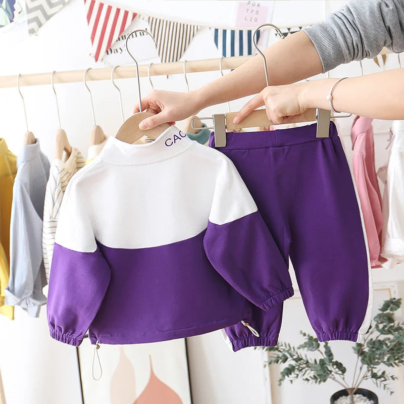 Fashion Children Clothing Spring Autumn Baby Girl Clothes Boys Solid Jacket Pants 2Pcs/Set Toddler Cotton Costume Kids Tracksuit