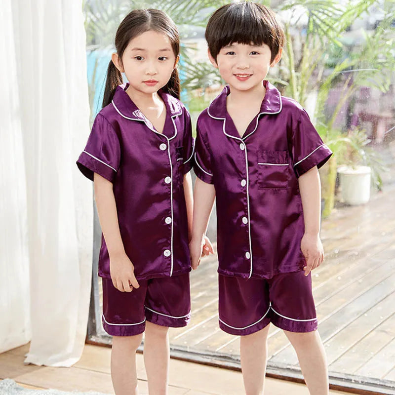 3-14 Years Boy Satin Silk Pajamas for Children Clothes Child Boy Pyjama Pants+Top Sleepwear Shorts Set Pijama Bebe Clothing Sets