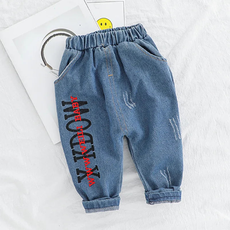 Infant Sports Jeans Spring Autumn Baby Clothes Fashion Children Cotton Pants One Piece Toddler Casual Costume Kids Sportswear