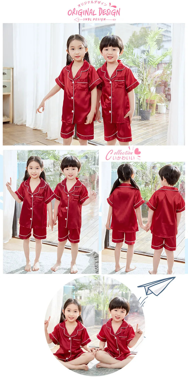 3-14 Years Boy Satin Silk Pajamas for Children Clothes Child Boy Pyjama Pants+Top Sleepwear Shorts Set Pijama Bebe Clothing Sets