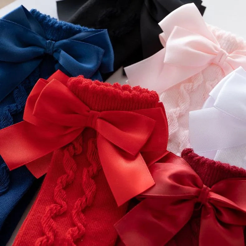 New Kids Girls Socks With Big Bows Knee High Princess Socks For Girl Infant Baby Cotton Sock Long Tube Children Socks Christmas