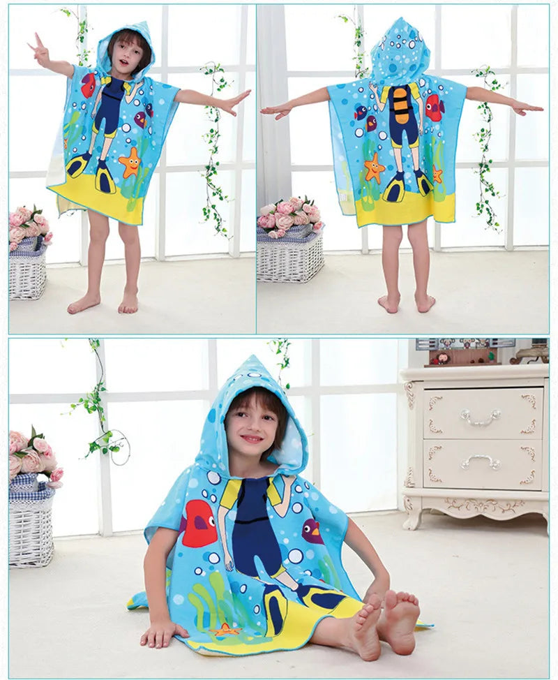 Newborn Baby Bath Towel Cute Cartoon Children Hooded Cloak Beach Towel Infant Wrap Blanket Animal Toddler Boy Girl Kid Swim Robe