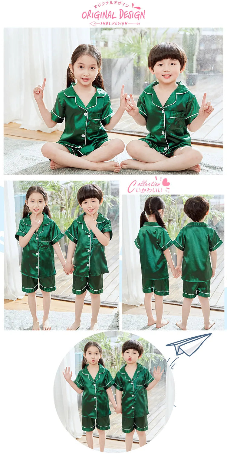 3-14 Years Boy Satin Silk Pajamas for Children Clothes Child Boy Pyjama Pants+Top Sleepwear Shorts Set Pijama Bebe Clothing Sets