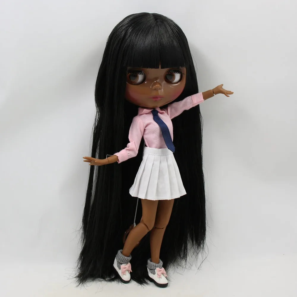 ICY DBS blyth doll super black skin black hair African American skin shiny face joint body 30cm TOY 1/6 bjd anime