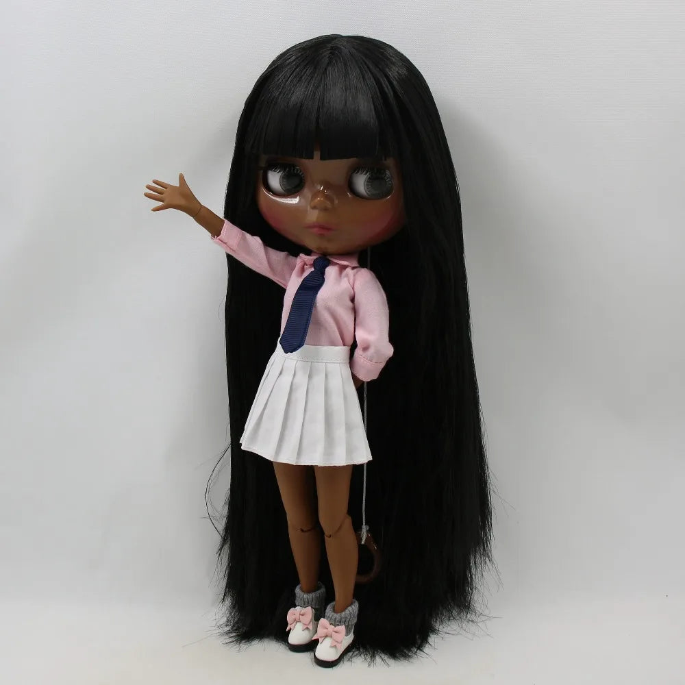 ICY DBS blyth doll super black skin black hair African American skin shiny face joint body 30cm TOY 1/6 bjd anime
