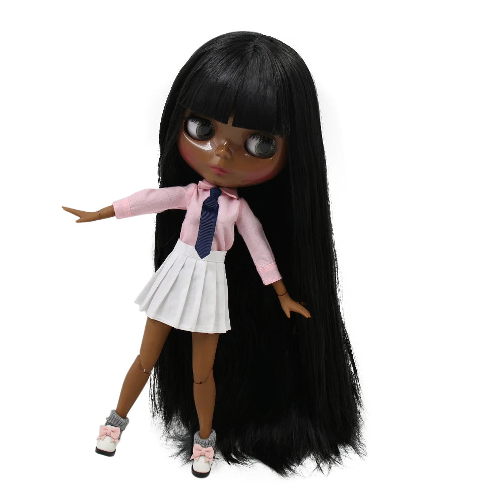 ICY DBS blyth doll super black skin black hair African American skin shiny face joint body 30cm TOY 1/6 bjd anime