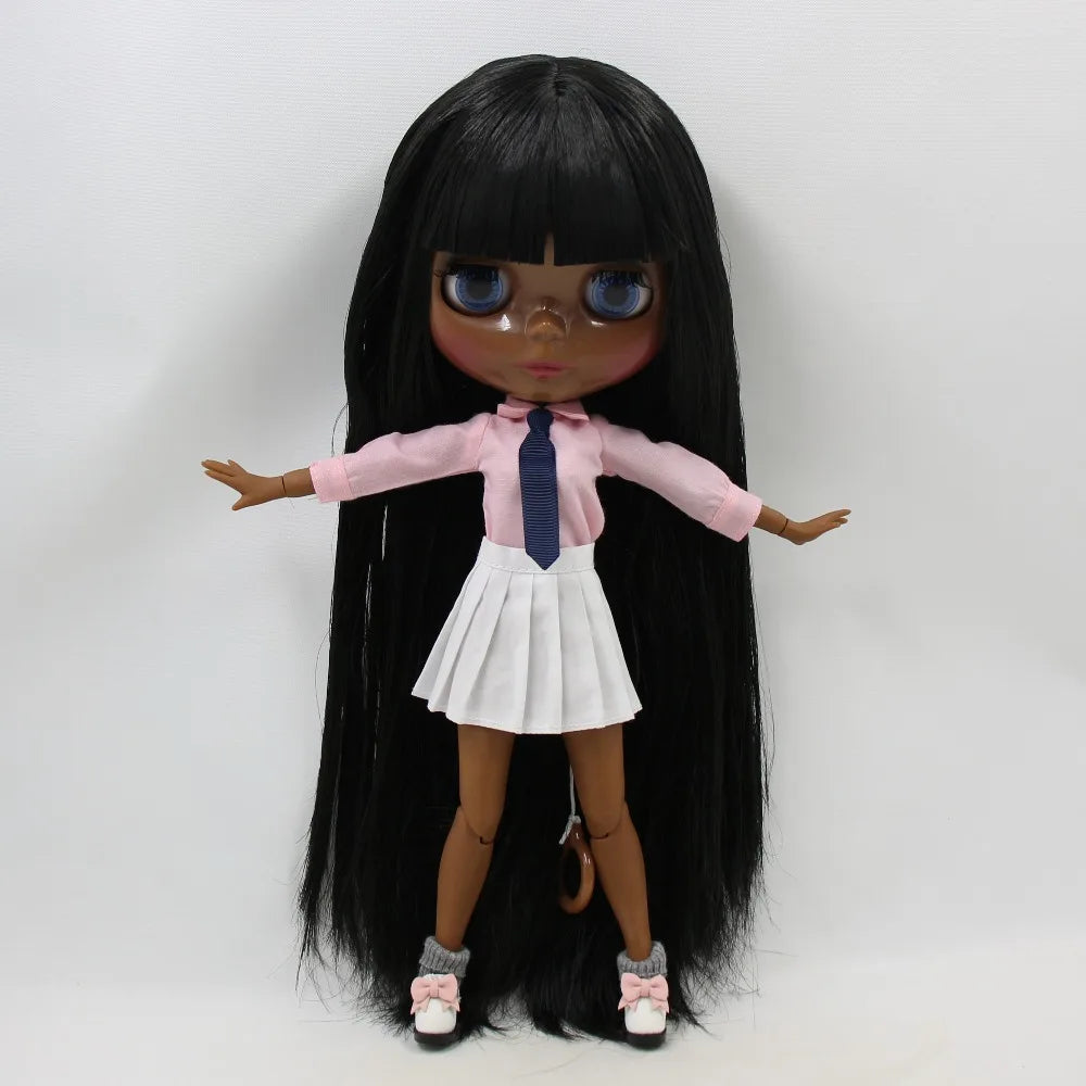 ICY DBS blyth doll super black skin black hair African American skin shiny face joint body 30cm TOY 1/6 bjd anime