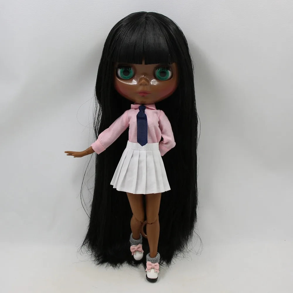 ICY DBS blyth doll super black skin black hair African American skin shiny face joint body 30cm TOY 1/6 bjd anime