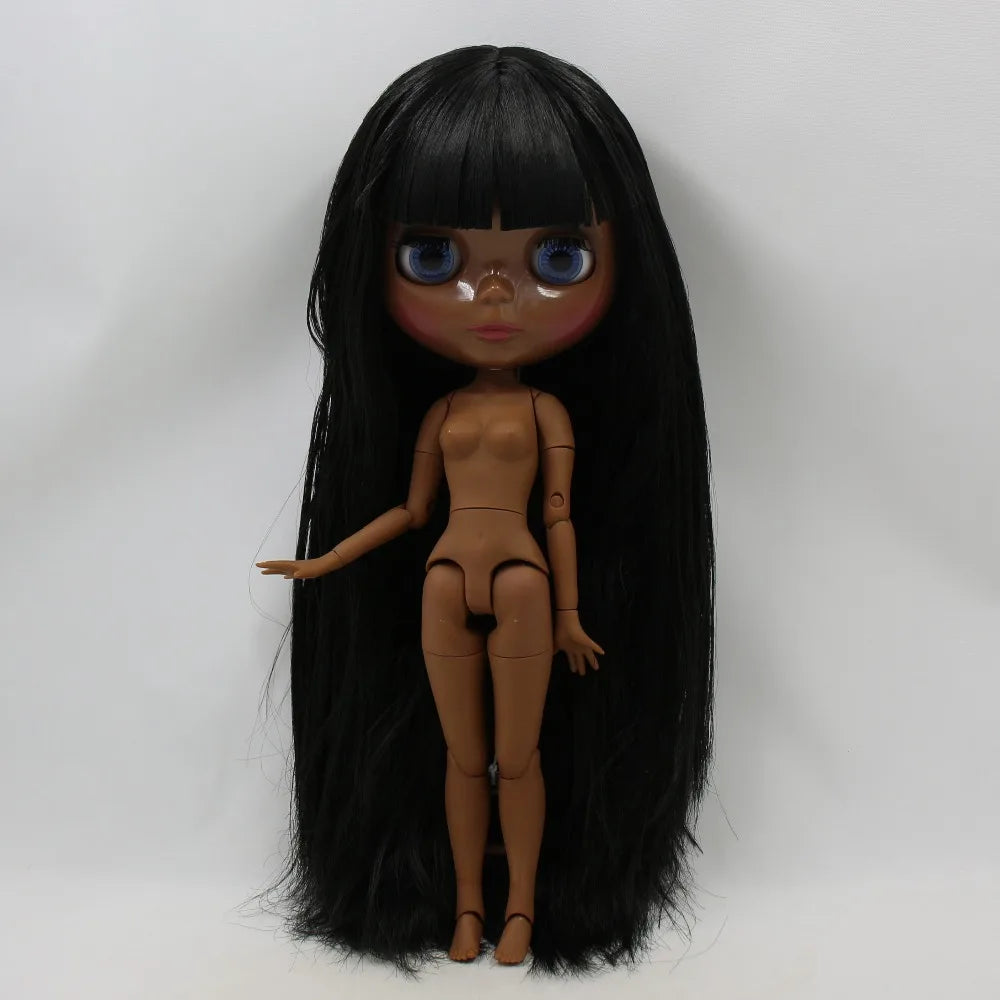 ICY DBS blyth doll super black skin black hair African American skin shiny face joint body 30cm TOY 1/6 bjd anime