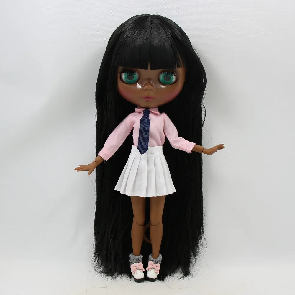 ICY DBS blyth doll super black skin black hair African American skin shiny face joint body 30cm TOY 1/6 bjd anime