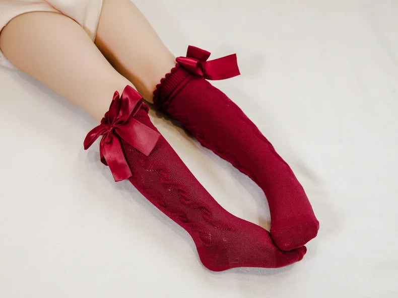 New Kids Girls Socks With Big Bows Knee High Princess Socks For Girl Infant Baby Cotton Sock Long Tube Children Socks Christmas