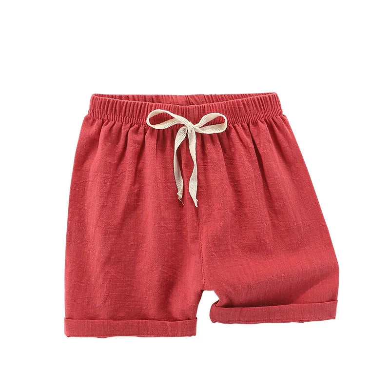 2-12Y Boys Girls Shorts Cotton Summer Kids Sport Shorts Korean Loose Casual Candy Blue Red Black Khaki Beach Shorts Linen Short