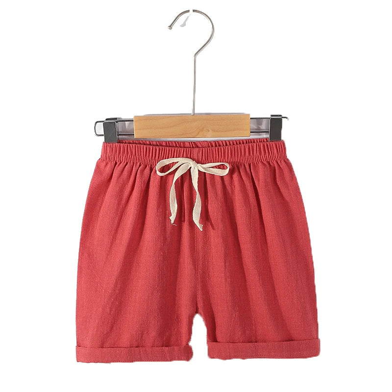2-12Y Boys Girls Shorts Cotton Summer Kids Sport Shorts Korean Loose Casual Candy Blue Red Black Khaki Beach Shorts Linen Short