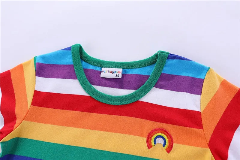 Mudkingdom Boys Girls T-Shirt Colorful Rainbow Unisex Shirt Striped Summer Boys Tops Kids Clothes Girls Tees Children Tank Tops