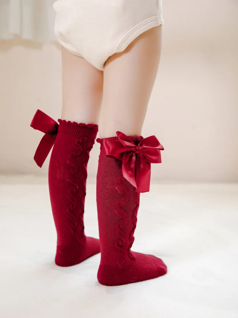 New Kids Girls Socks With Big Bows Knee High Princess Socks For Girl Infant Baby Cotton Sock Long Tube Children Socks Christmas