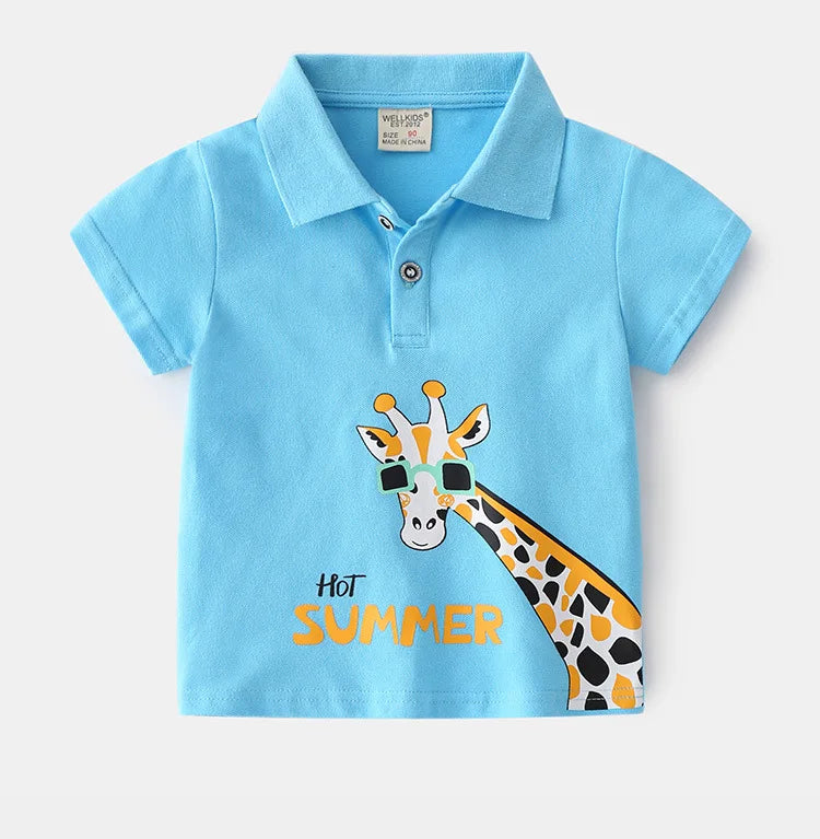 Summer Cute Cartton Polo T-shirts For Boys Cotton Quality Breathable Fabric Kids Tops Tees Shirt Children's Clothes