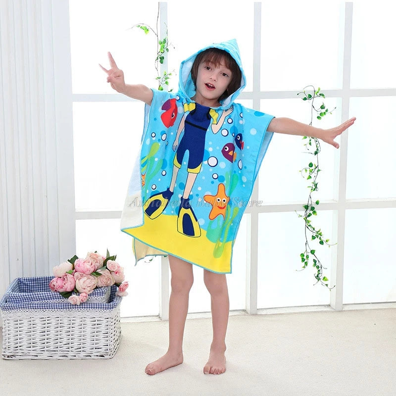 Newborn Baby Bath Towel Cute Cartoon Children Hooded Cloak Beach Towel Infant Wrap Blanket Animal Toddler Boy Girl Kid Swim Robe