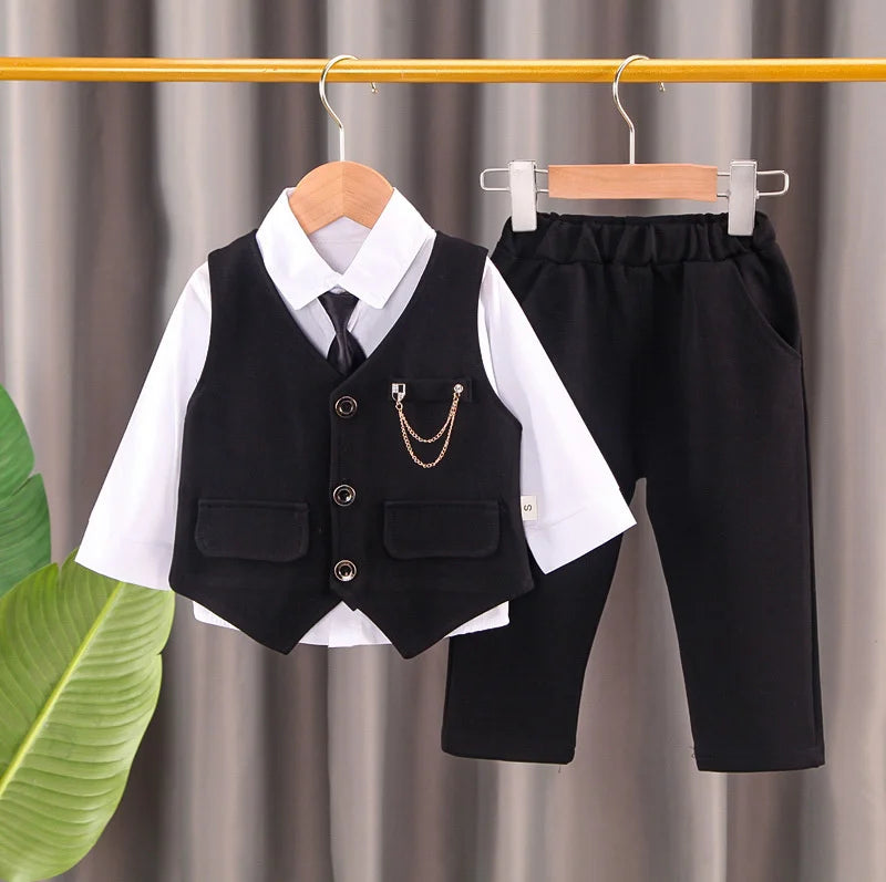 New Spring Autumn Baby Clothes Suit Children Boys Vest Shirt Pants 3Pcs/Sets Toddler Fashion Casual Costume Kids Formal Clothing