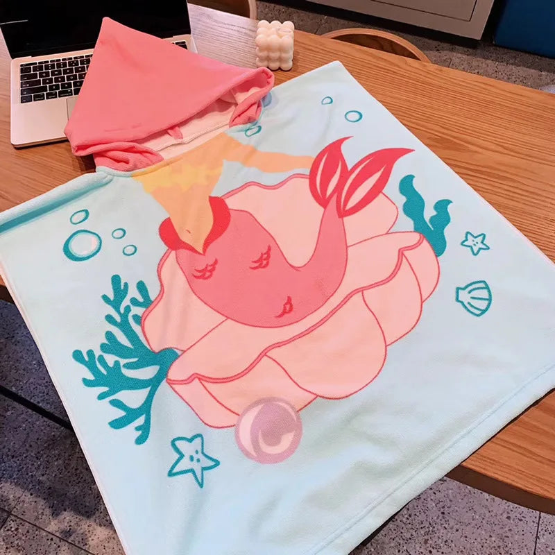 Children Cartoon Baby Hooded Cloak Beach Towel Boys Girls Kids Swimming Bath Towel Microfiber Terry Infant Bathing Wrap Bathrobe
