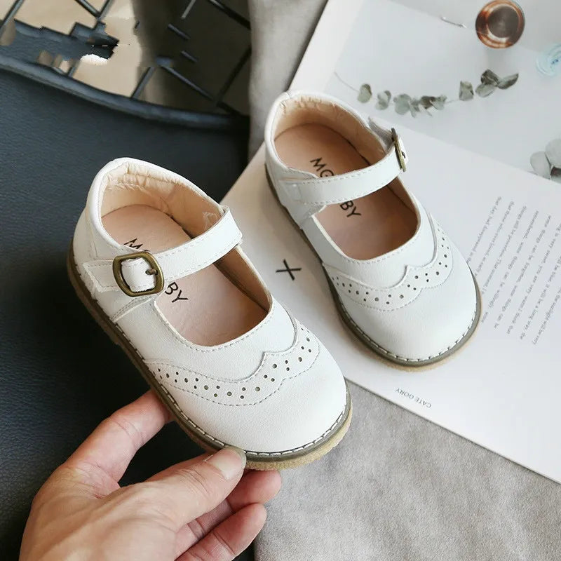 New Grils Leather Shoes Casual Girls Autumn Winter Kids Pu Show White Shoes Children's  Black Pink size 21-30 Flats
