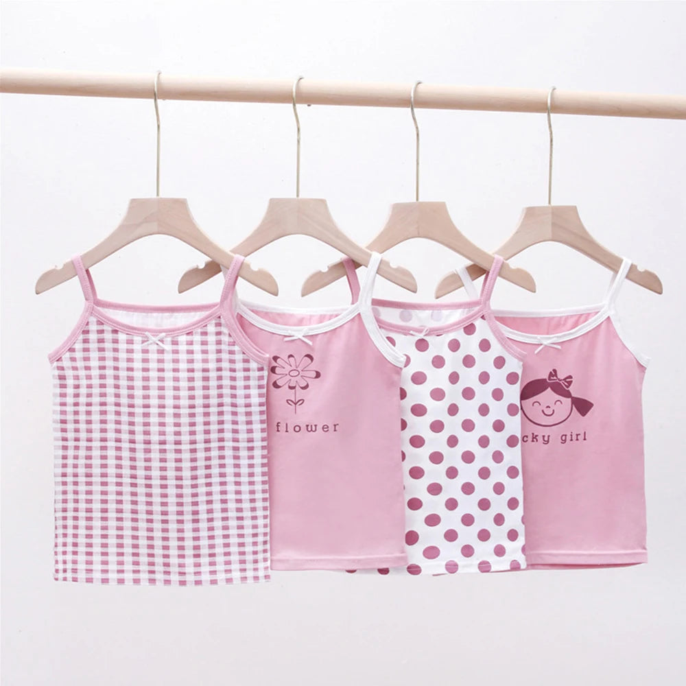 4Pcs Summer Tank Tops For Girls Cartoon Underwear Young Teens In Lingerie Cotton Sport Top Children Undershirts Sleeveless Vest