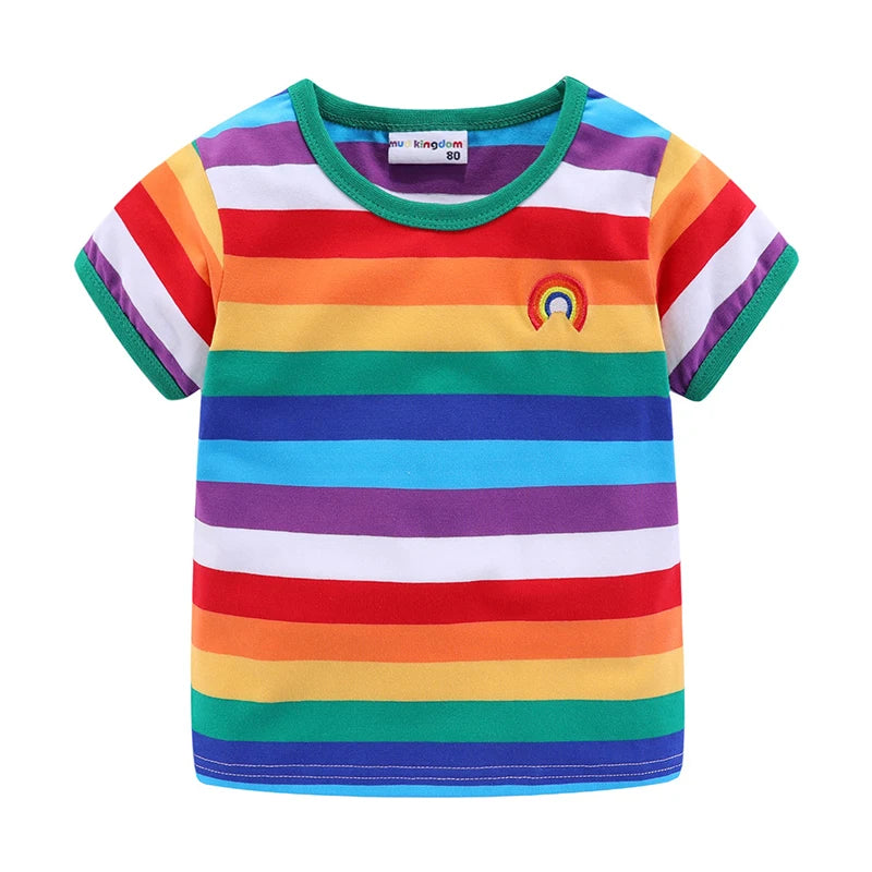 Mudkingdom Boys Girls T-Shirt Colorful Rainbow Unisex Shirt Striped Summer Boys Tops Kids Clothes Girls Tees Children Tank Tops