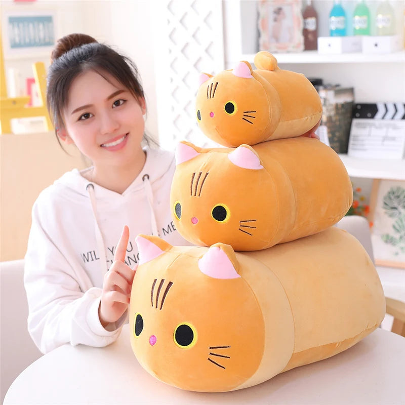 25/100cm Cute Soft Cat Plush Pillow Sofa Cushion Kawaii Plush Toy Stuffed Cartoon Animal Doll for Kids Baby Girls Lovely Gift