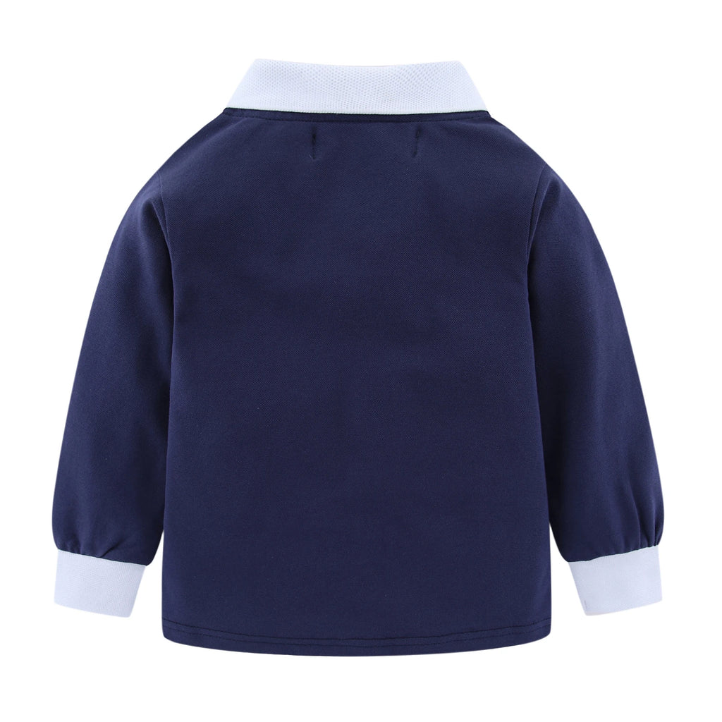 Mudkingdom Little Boys Long Sleeve Polo Shirts Solid Fashion Turn-down Collar Cotton Tops for Kids Clothing Spring Clothes