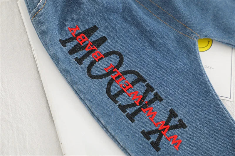 Infant Sports Jeans Spring Autumn Baby Clothes Fashion Children Cotton Pants One Piece Toddler Casual Costume Kids Sportswear