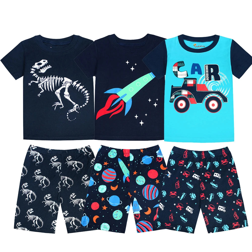 2 3 4 5 6 7 8 Yrs Boys Pajamas for Kids Children Sleepwear Short Sleeve Sleep Clothes Tops Pajama Shorts Clothing Set Boy Pijama