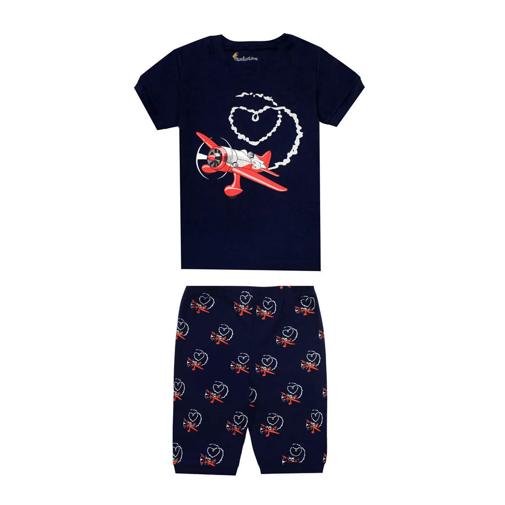 2 3 4 5 6 7 8 Yrs Boys Pajamas for Kids Children Sleepwear Short Sleeve Sleep Clothes Tops Pajama Shorts Clothing Set Boy Pijama