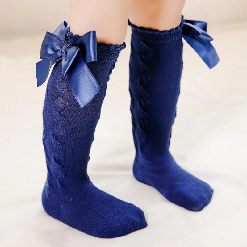 New Kids Girls Socks With Big Bows Knee High Princess Socks For Girl Infant Baby Cotton Sock Long Tube Children Socks Christmas