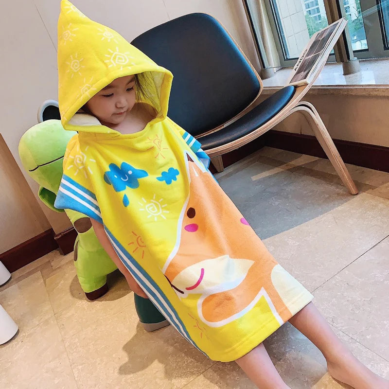 Children Cartoon Baby Hooded Cloak Beach Towel Boys Girls Kids Swimming Bath Towel Microfiber Terry Infant Bathing Wrap Bathrobe