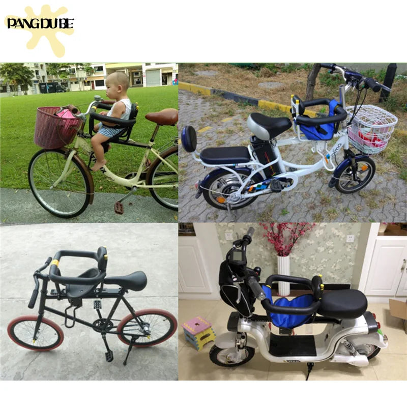 PANGDUBE Universal Front Bike Child Seat Adjustable Baby Bicycle Carrier with Safety Belt Foldable Kids Cycle Seat for Mountain